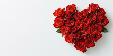 Romantic Stock Photo: Red Heart Formed by Red Roses on a White Background - Isolated Elegance - Capture the Symbolic Beauty for Romantic Visuals