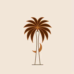 Palm tree arch frame thin line icon abstract design summer logo template modern minimal linear emblem for vacations rentals and travel services. Vector illustration