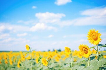 Obraz premium sunflower field with bright blue, cloudless sky