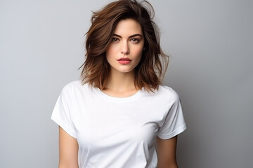 Obraz premium Woman in White Tshirt Mockup created with Generative AI