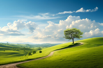Beautiful green field and blue sky