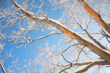 Fototapeta premium snowcovered tree branches against a clear blue sky