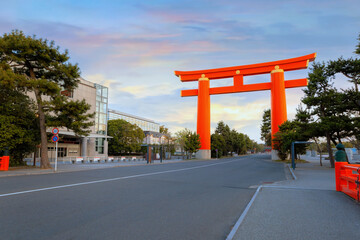 The Gigantic Great Torii Gate of Heian Jingu Shrine in Kyoto, Japan