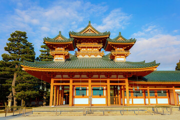 Fototapeta premium Heian Shrine built on the occasion of 1100th anniversary of the capital's foundation in Kyoto, dedicated to the spirits of the first and last emperors who reigned the city