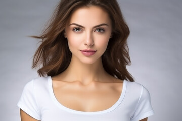 Fototapeta premium Woman in White Tshirt Mockup created with Generative AI