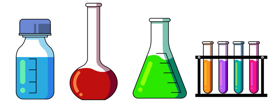chemistry bottle science vector  set