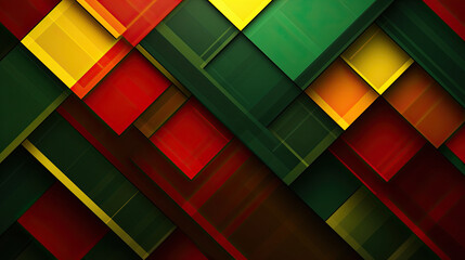 Geometric Square Shape Cube Blocks Digital Art. Red, Yellow, and Green Polygon Abstract Background for Black History Month - obrazy, fototapety, plakaty