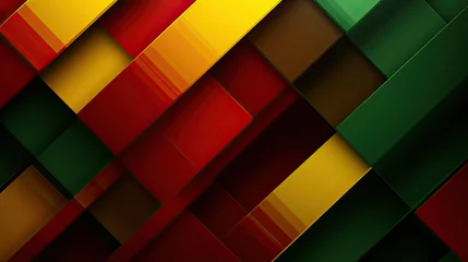 Foto op Canvas Geometric Square Shape Cube Blocks Digital Art. Red, Yellow, and Green Polygon Abstract Background for Black History Month © RBGallery