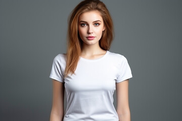 Obraz premium Woman in White Tshirt Mockup created with Generative AI
