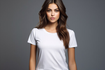 Obraz premium Woman in White Tshirt Mockup created with Generative AI