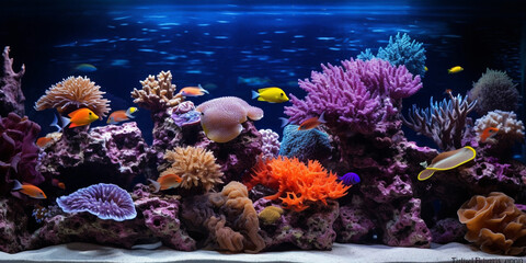 Fototapeta na wymiar Beautiful Coral Aquarium In A Fish Tank Background .