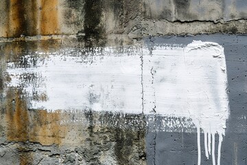 A striking white paint streak on a gritty concrete wall, with dripping details, perfect for urban-themed graphics, text overlays, or as a stark, statement-making backdrop.