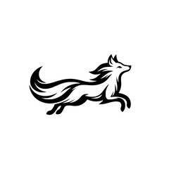 Vector Logo featuring a jumping white fox. Versatile Symbol of Energy and Craftsmanship for Logos, Branding, and Nature inspired Designs. High Quality Illustration, Isolated on a white Background.