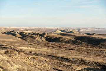 Fototapeta na wymiar beautiful landscape on the site of the former Aral Sea. bottom of a dried-up lake,