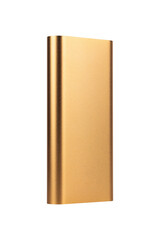 power bank in gold metal case isolated from background