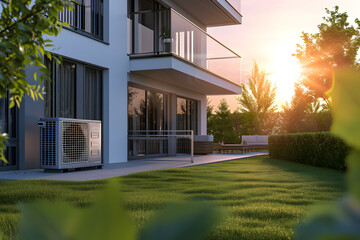 Sustainable Living: Modern House with Air Source Heat Pump - Generative AI