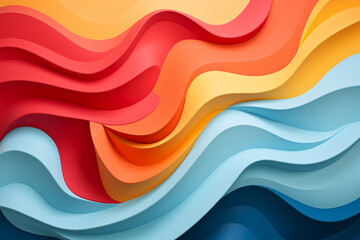 Bold red and yellow waves surging against a vibrant blue canvas, symbolizing power and vitality for a presentation with a strong visual impact. - obrazy, fototapety, plakaty