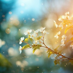 Spring background with a flowering tree branch. Blank, template.