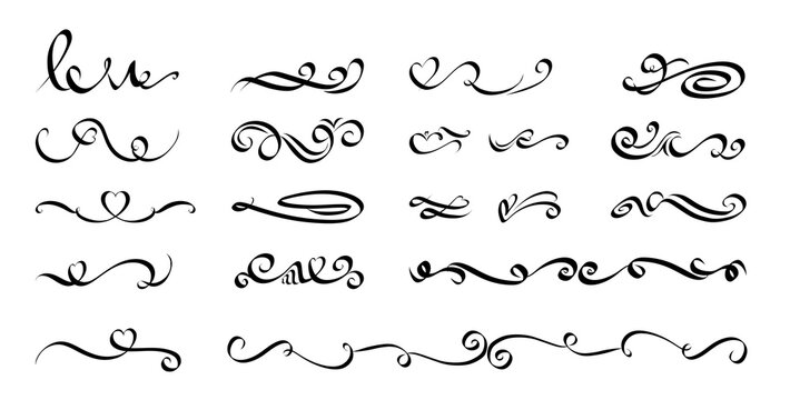 Elegant set of decorative elements with love symbols. Vector love swirl illustration.