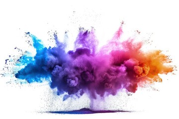 Colorful powder explosion on white background on Holi festival
