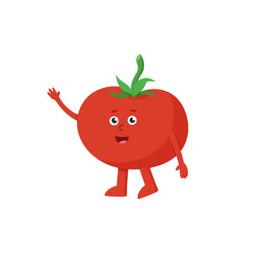 Tomato Cartoon Character Waving Hand Vector Illustration