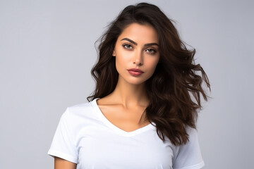 Fototapeta premium Woman in White Tshirt Mockup created with Generative AI