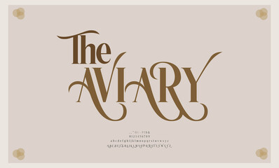 The aviary, elegant wedding alphabet letter font. typography luxury classic serif fonts decorative vintage retro
