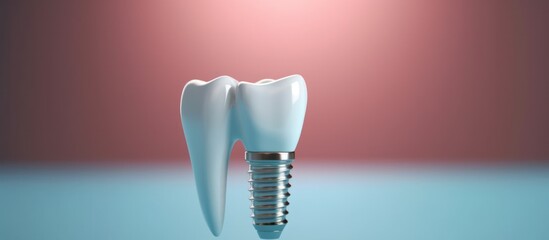3D rendering, dental implant Healthy gums and with light blue copy space background - obrazy, fototapety, plakaty