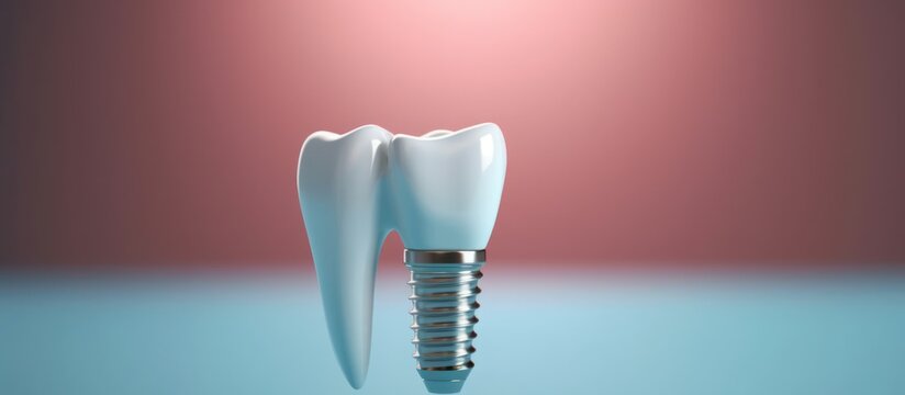 3D rendering, dental implant Healthy gums and with light blue copy space background