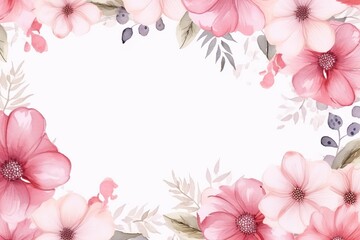 Fototapeta na wymiar Beautiful Mother's Day Frame with Watercolor Flowers. Pink and White Rectangle Illustration with copy-space