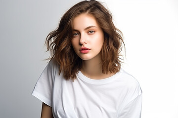 Fototapeta premium Woman in White Tshirt Mockup created with Generative AI