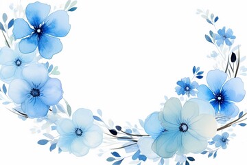Circle Frame with blue Watercolor Flowers. Beautiful Mother's Day Illustration with copy-space.
