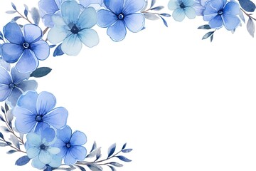 Circle Frame with blue Watercolor Flowers. Beautiful Mother's Day Illustration with copy-space.