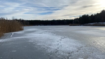 Ice on the lake in Poland