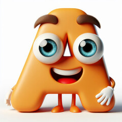 little cute happy letter A 3d character with bulging eyes on solid a white background. ai generative