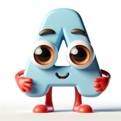 little cute happy letter A 3d character with bulging eyes on solid a white background. ai generative