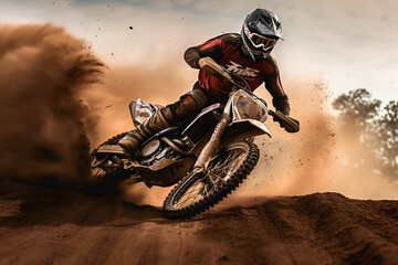 Motocross rider in action on the track. 3d rendering.