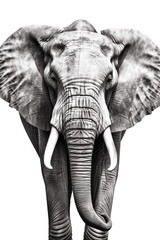 Elephant hand drawn realistic style on transparent background.