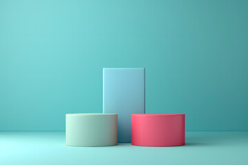 Farbenfrohes Produktpräsentationspodest: Bunte Plattform für kreative und vielseitige Produktshows vor einem neutralen Hintergrund.