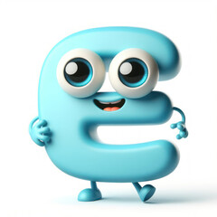Obraz premium little cute happy letter E 3d character with bulging eyes on solid a white background. ai generative