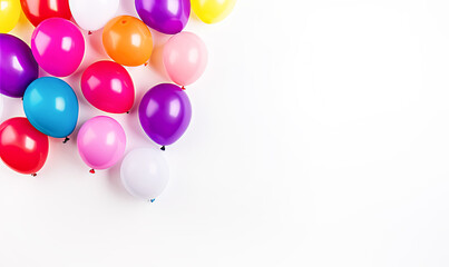 Colorful Rainbow Balloons on White Background with Copy Space