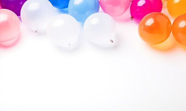 Colorful Rainbow Balloons on White Background with Copy Space