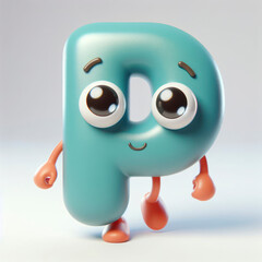 little cute happy letter P 3d character with bulging eyes on solid a white background. ai generative