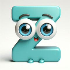 little cute happy letter Z 3d character with bulging eyes on solid a white background. ai generative