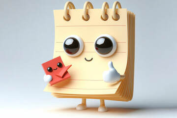 Naklejka premium little cute happy note paper 3d character with bulging eyes on solid a white background. ai generative