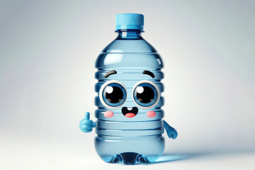 little cute happy water bottle 3d character with bulging eyes on solid a white background. ai generative
