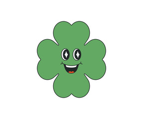 Happy Saint Patrick’s Day. Green groovy cartoon character Clover. Retro, Y2K, vintage aesthetics. Cute mascot design for posters, flyers, brochures, web, and stickers.