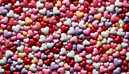 Love's Tapestry: Heart-Shaped Candy in a Colorful Landscape