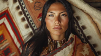 Poster Portrait of American Indian woman in traditional costume.  © Vika art