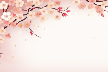 Minimalist sakura cherry blossom pink and gold greeting card template illustration